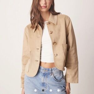 NWT Abercrombie and Fitch AF Vegan Faux Suede Leather Button Jacket Tan XS